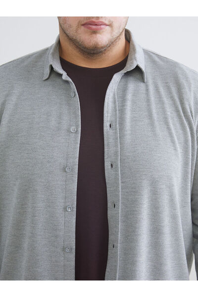 LC Waikiki Gray Plus Size Slim Fit Long Sleeve Men's Shirt