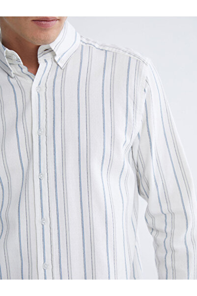 LC Waikiki Blue Regular Fit Long Sleeve Striped Dobby Men's Shirt