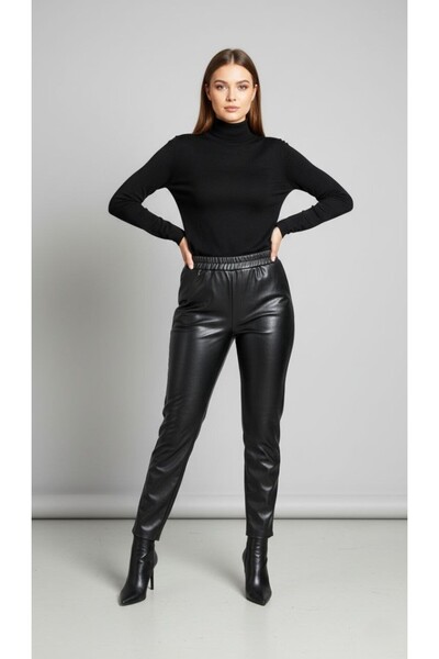 SUHIS Women's Black Faux Leather Trousers