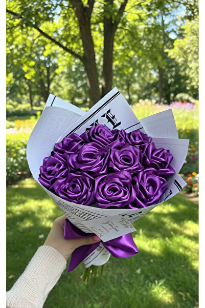 Buketim Seninle باقة من 10 وردات أرجوانية لا تبهت، زهرة ساتان، هدية للأحباء و...