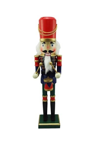 DavidaHome Decoratiune de Craciun tip soldat din lemn, tobosar, detalii aurii si toba, 37.5 cm