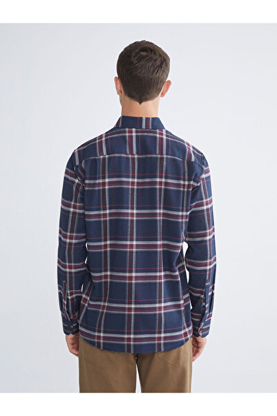 LC Waikiki Burgundy Regular Fit Long Sleeve Plaid Gabardine Men's Shirt