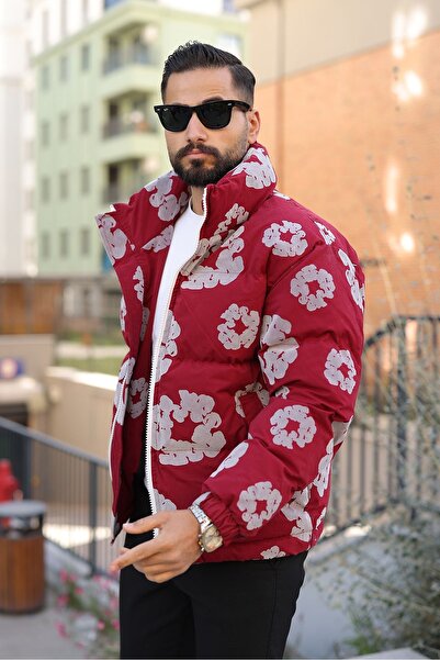 MİS MODA Men's Flock Printed Cold-Proof Winter Puffer Coat