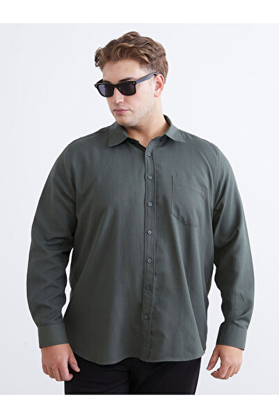 LC Waikiki Ανδρικό πουκάμισο Dobby σε μεγάλο μέγεθος χακί