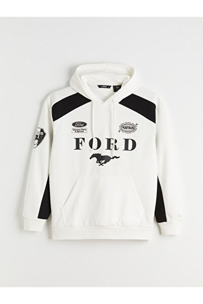 LC Waikiki Ford Baskılı Kanguru Cepli Erkek Hoodie