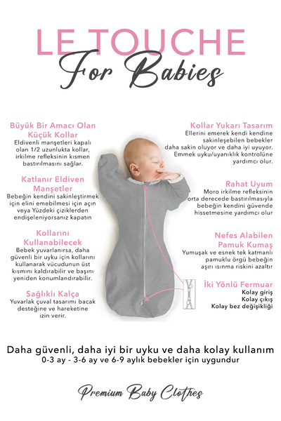 Le Touche Bebek Kundak Eldiven Manşetli Uyku Tulumu & Kolları Yukarı Kundak