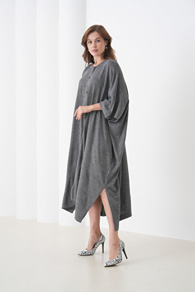 MAMAYAGA Κομψό παλτό παντζόνι με φαρδύ κούφιο κούφιο κούφιο σχήμα, με ασύμμετρη κοπή και μανίκια νυχτερίδας με κουμπιά στο μπροστινό μέρος, κατάλληλο για γυναίκες που φορούν χιτζάμπ