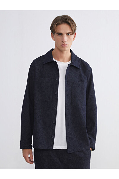 LC Waikiki قميص رجالي من قماش الدروبليه بأكمام طويلة ومريح من إنديجو