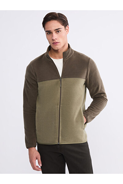 LC Waikiki Khaki Mock Neck Polar Men's Zippered Sweatshirt