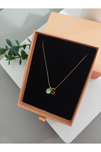 LUCKY ACCESSORIES قلادة بحروف من حجر الميلاد من الفولاذ، قلادة ذهبية، مع صندو...