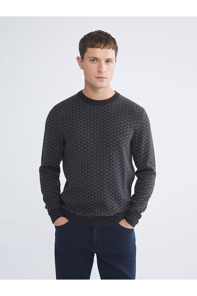 LC Waikiki Anthracite bicycle collar patterned men's knit sweater