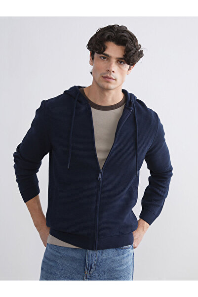 LC Waikiki MG TRENDEN тъмносин мъжки плетен кардиган с качулка и дълги ръкави