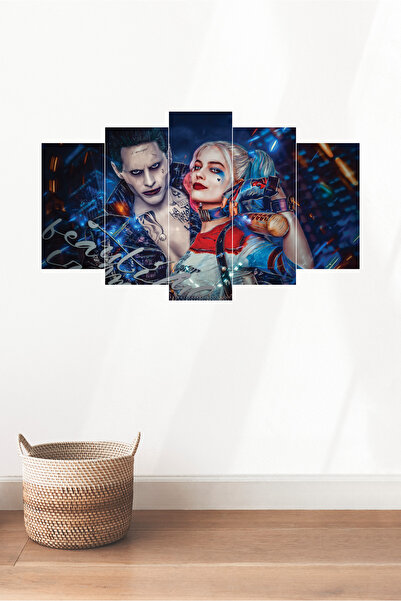 TABLOX 5 Parça MDF Ahşap Tablo Dekoratif Duvar Dekorasyon - Harley Quinn Joker