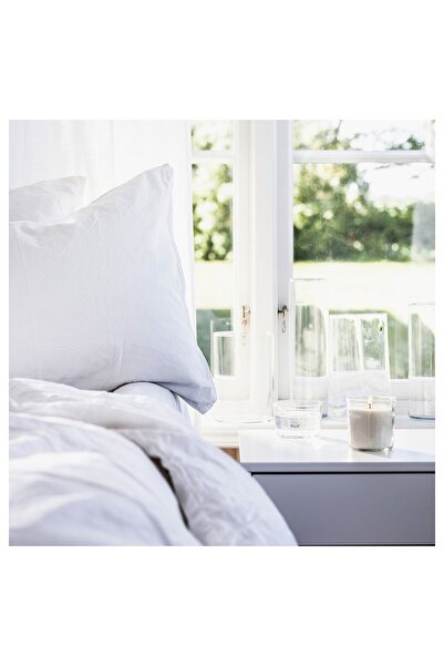IKEA TRÅDCYPRESS Scented candle in glass, Fresh linen/white, 40 hr