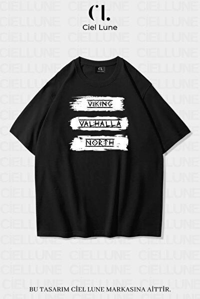 Ciel Lune تي شيرت كبير الحجم للنساء والرجال للجنسين مطبوع عليه Viking Valhala...