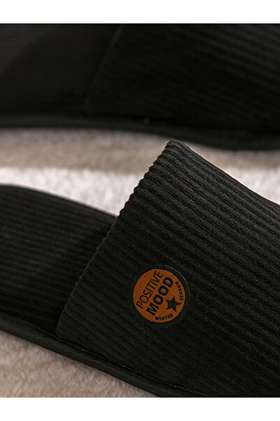 LC Waikiki Μαύρες Κεντημένες Ανδρικές Παντόφλες Σπιτιού