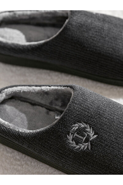 LC Waikiki Anthracite Men's Home Boots Slippers with Fur Inside