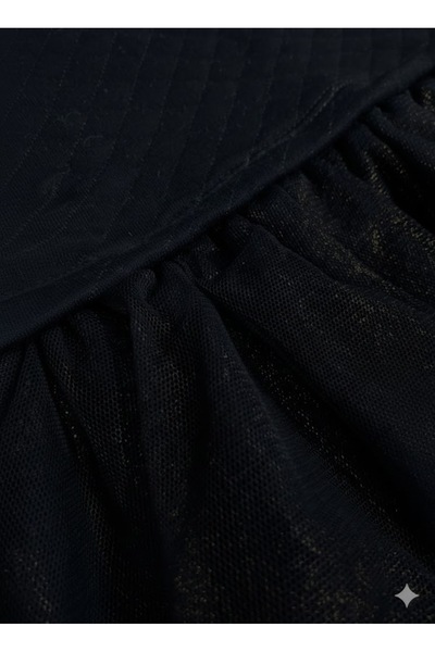 MonnaRossa Kız Bebek Kapitone Üst Tül Etekli Uzun Kollu Lacivert Elbise