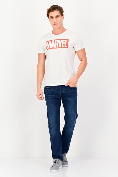 DIFUZED Marvel By Men Crew Neck Short Sleeve Brand Logo T-Shirt, White