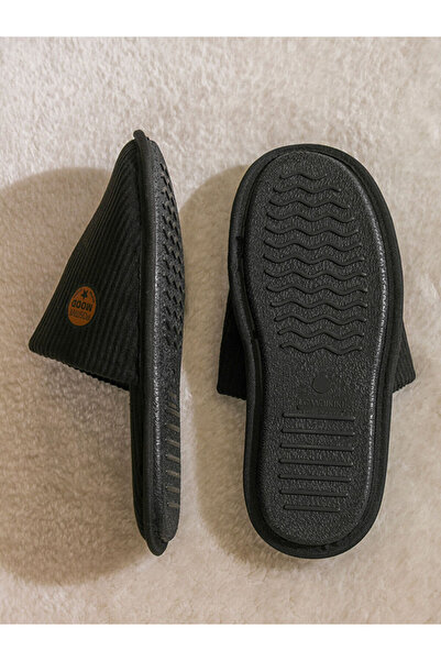 LC Waikiki Μαύρες Κεντημένες Ανδρικές Παντόφλες Σπιτιού