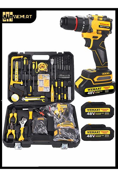 Wemart 48V MAX Cordless Drill 128PCS Tool Set (Yellow)