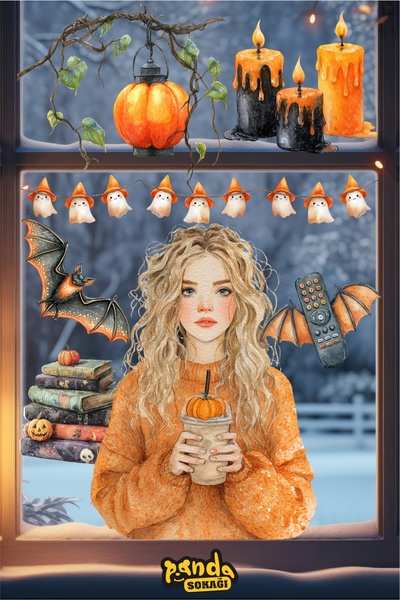 PANDA SOKAĞI Halloween Sticker, Happy Halloween Sticker, Glass Wall Sticker Set