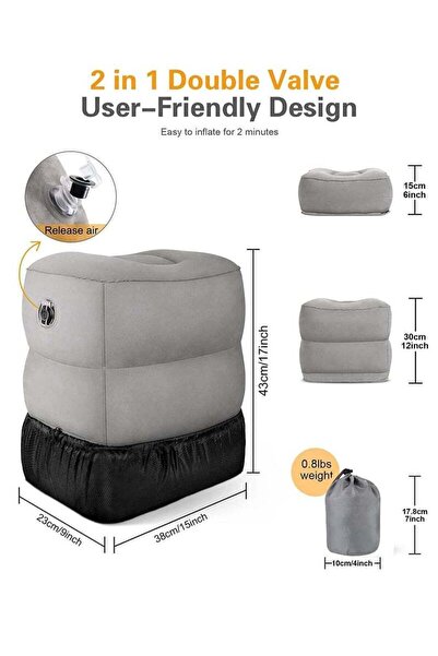 Arabest Inflatable Foot Rest Pillow for Travel, Portable Double Hand Pump Multi-Functional Adjustable Height