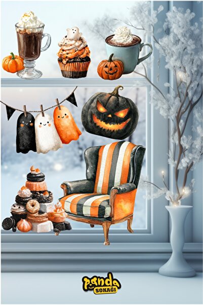 PANDA SOKAĞI Cadılar Bayramı Sticker Seti, Happy Hallowen Sticker Seti, Duvar...