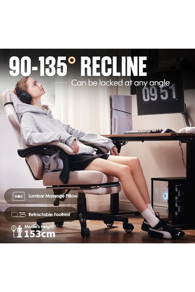 Gogoya Gaming Chair Fabric with Pocket Spring Cushion, High Back Ergonomic with Footrest (White)