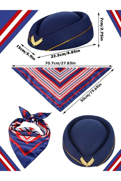 NALACAL Stewardess Outfits, 6-Piece Women's Flight Attendant Costume Accessories (Hat, Sunglasses, S