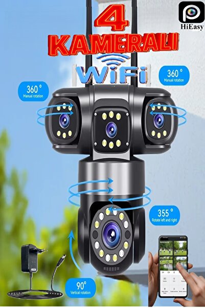 TRCharger 4 Kameralı 8MP WiFi Full HD 4K PTZ HiEasy Gece Görüş Çift Yönlü Ses Uzak İzleme Kişi Takibi