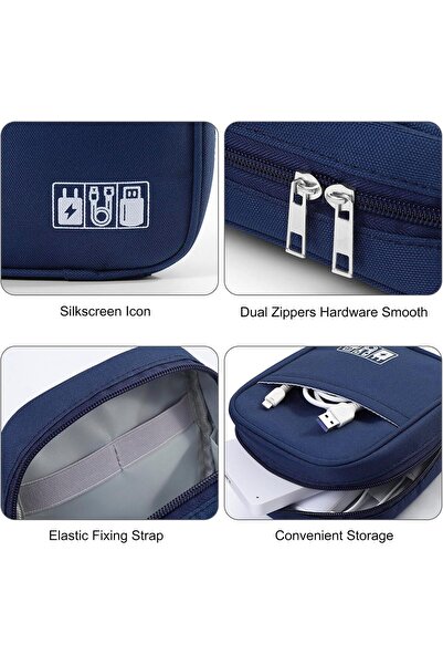 Other Small Cable Organizer Bag — Travel Electronics Pouch for Chargers, Cables & USB Accessories (Navy)