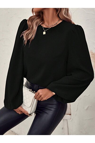 JANES Γυναικεία μακρυμάνικη μπλούζα με στρογγυλή λαιμόκοψη με κορδόνια στο πί...