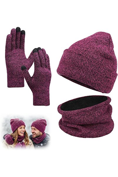 KASTWAVE Winter Beanie Hat Scarf Touchscreen Gloves Set