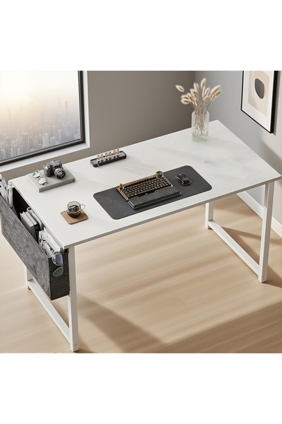 Gogoya مكتب للكتابة، مكتب مكتب متين 100 سم، كمبيوتر محمول، مكتب منزلي (أبيض)