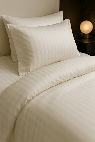 Morlay Преміум 100% бавовняний сатин Оксфорд з ґудзиками Двоспальний комплект постільної білизни з сатину в смужку