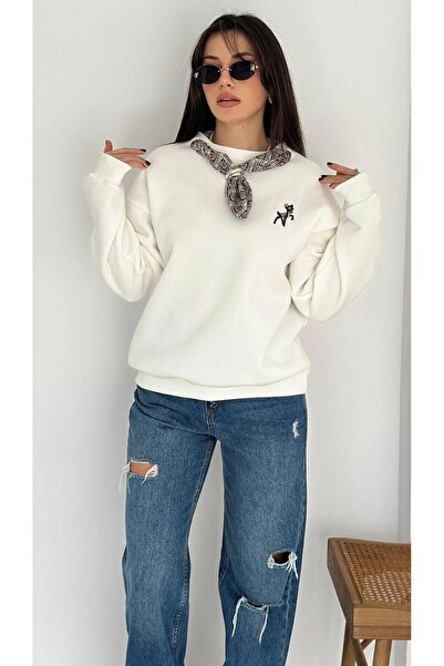 modazoom Eșarfă și detaliu brodat supradimensionat Swea tricou