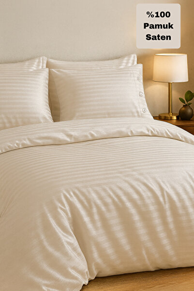 Morlay Set de lenjerie de pat din satin cu dungi duble, cu nasturi, din satin Oxford Premium bumbac 100%