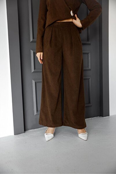 EsSo butik Wide Leg Corded Fabric Velvet Plazzo Trousers