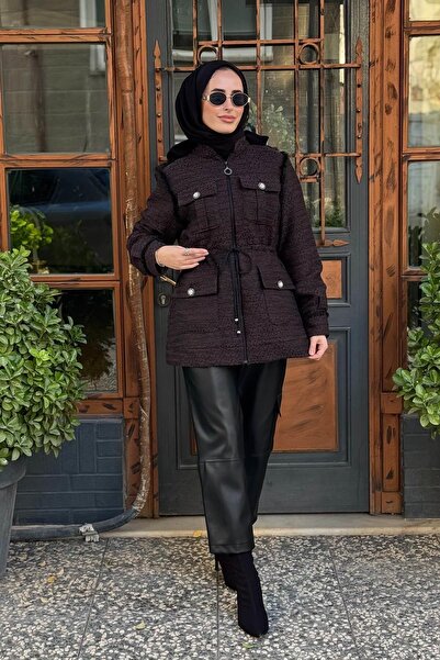 Kayra Düğme Detaylı Püsküllü Ceket Mürdüm