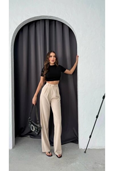 HepsitrentStore High Waist Hooked Model Comfortable Cut Trousers