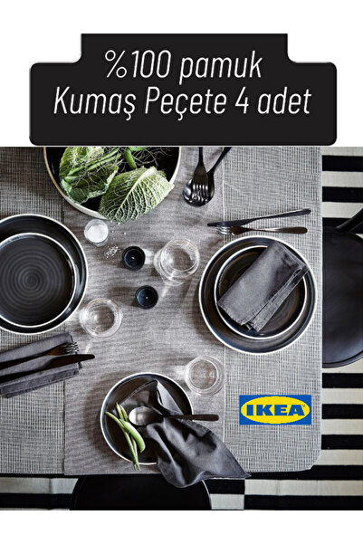 IKEA SVARTSENAP Kumaş Peçete, Koyu Gri, 35x35 cm, 4 adet