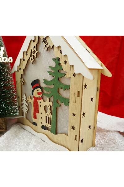 Bibilel Light-up house decoration with snowman, brown, 18x5x21 cm, wood, indoor/outdoor