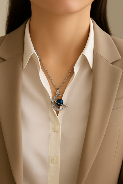 The Store of Ours قلادة من الفولاذ المقاوم للصدأ بحجر القمر والنجمة الأزرق