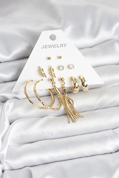 shopwave Gold Color Brass Women's 6 Pair Earring Set