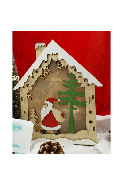Bibilel Illuminated house decoration with Santa, brown, 18×21×5 cm, wood, indoor/outdoor
