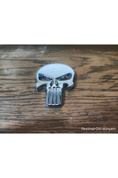 restinal Krom Parlak Kuru Kafalı Punisher Metal Arma Rozet Arka Bagaj Kaput S...
