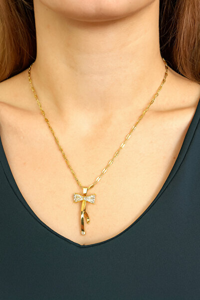 The Store of Ours قلادة نسائية من الفولاذ المقاوم للصدأ بتفاصيل حجرية على شكل...