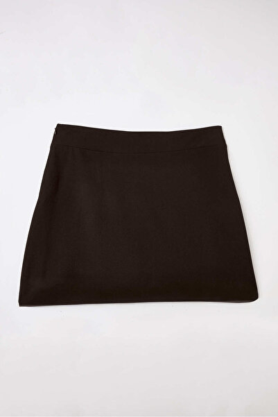 RUSK Büyük Beden Likralı Yırtmaçlı Şort Etek Acı Kahve