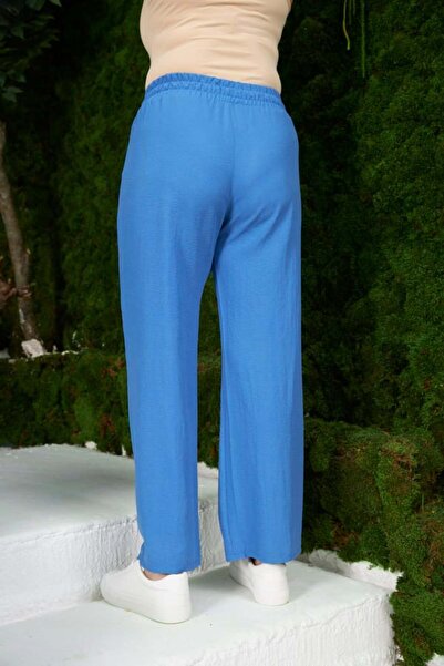 RMG Gamze Moda Buy Elastic Wide Leg Plus Size Navy Blue Trousers